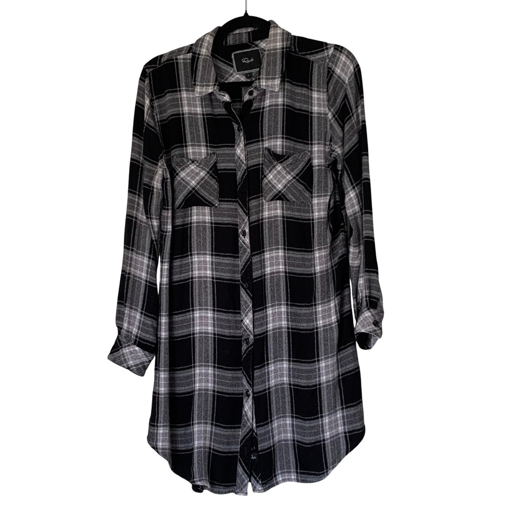 Rails‎ Plaid Shirt Dress Womens L Black White Button Down Flannel Tunic Grunge